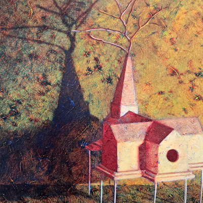 Chris Daubert, &ldquo;Red Church&rdquo; (detail), 2015. Oil on canvas.