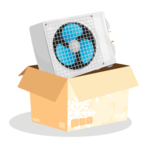 illustration of a cardboard box with air conditioner unit inside