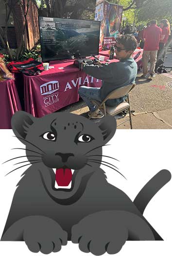 photo of a student sitting as an academic program table in the quad during an event