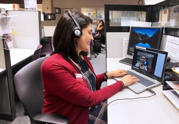 librarian helping a student via zoom video chat