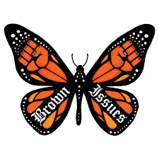 logo for Brown Issues club in the shape of a monarch butterfly