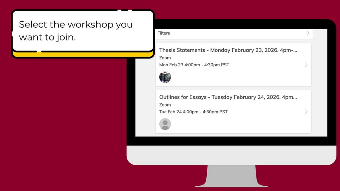 Select the workshop you want to join by clicking on the workshop. Screenshot of workshop list in the Penji events section.