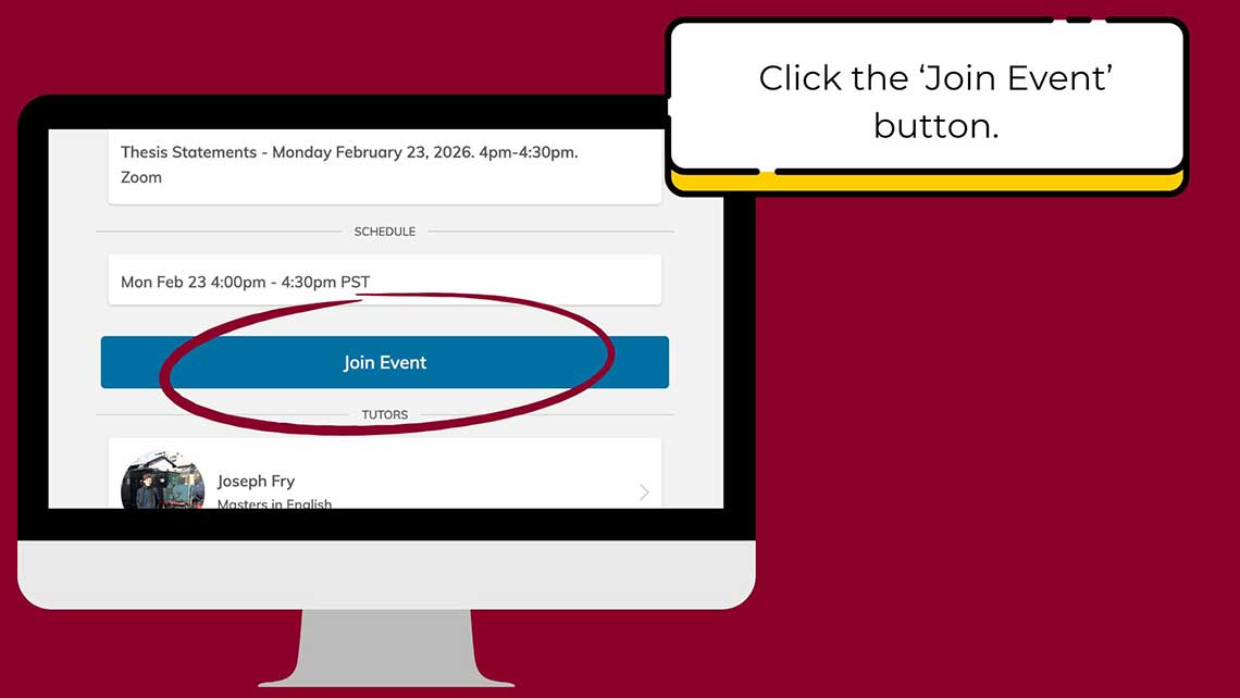 Click on the ‘join event’ button on the workshop detail page. Screenshot of workshop detail page.