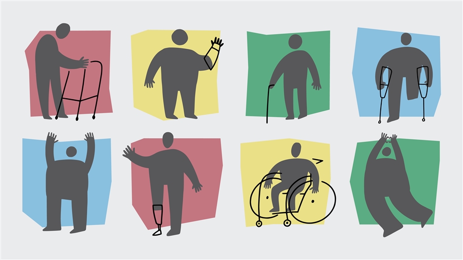 Graphic illustration of bodies with different disabilities